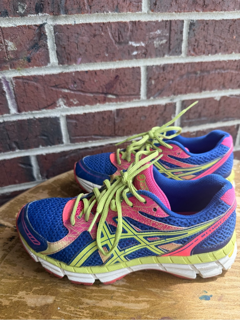 Asics Blue Running Shoes with Pink & Neon Green Accents